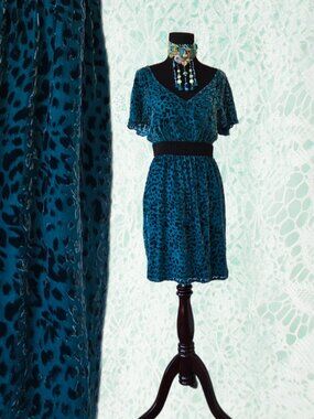 Frock! by Tracy Reece Teal Burnt Velvet Silk-blend Babydoll Dress - FLAWED